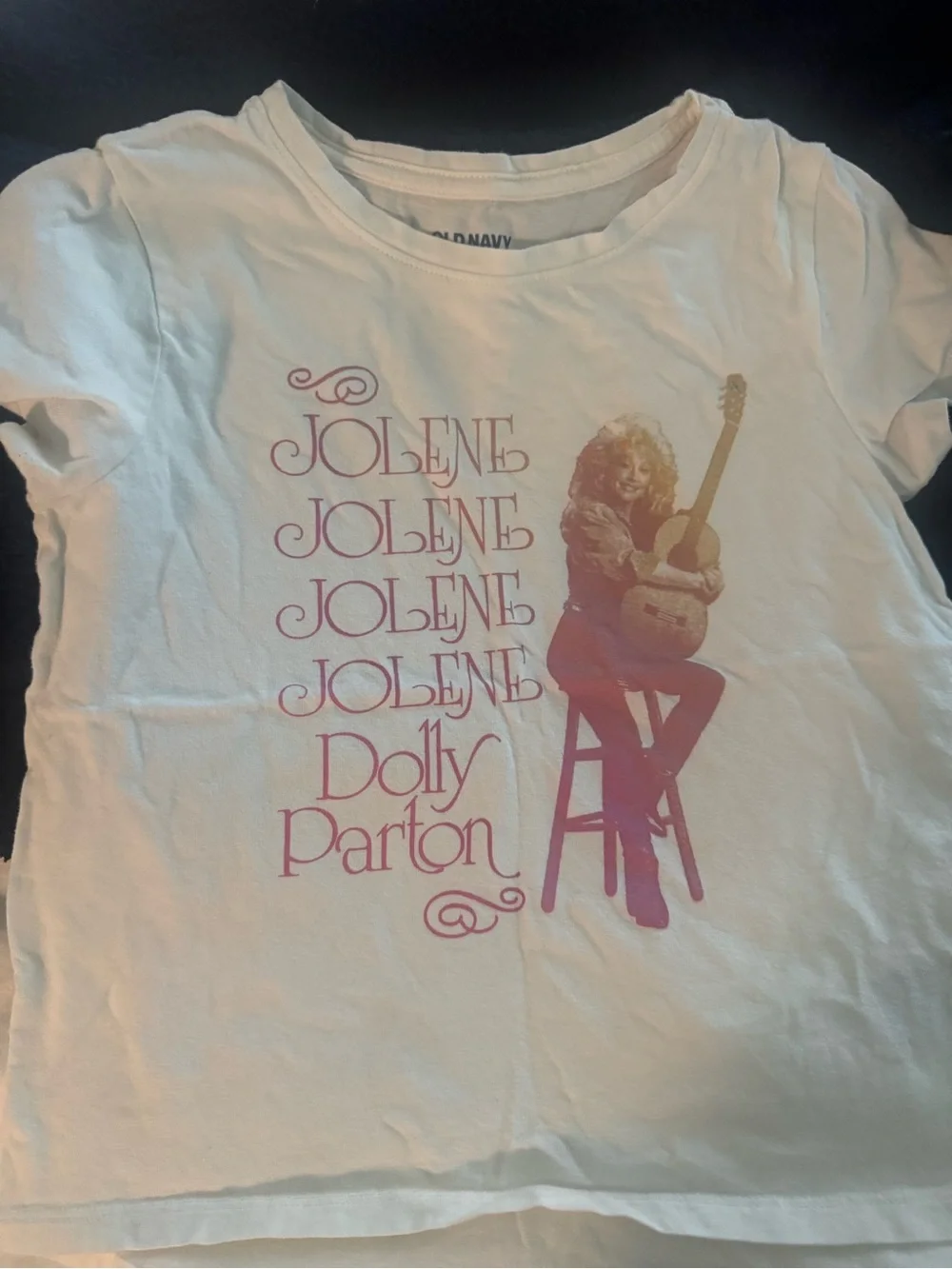 Old Navy White Kids Tee with Pink Graphic Dolly Parton Jolene